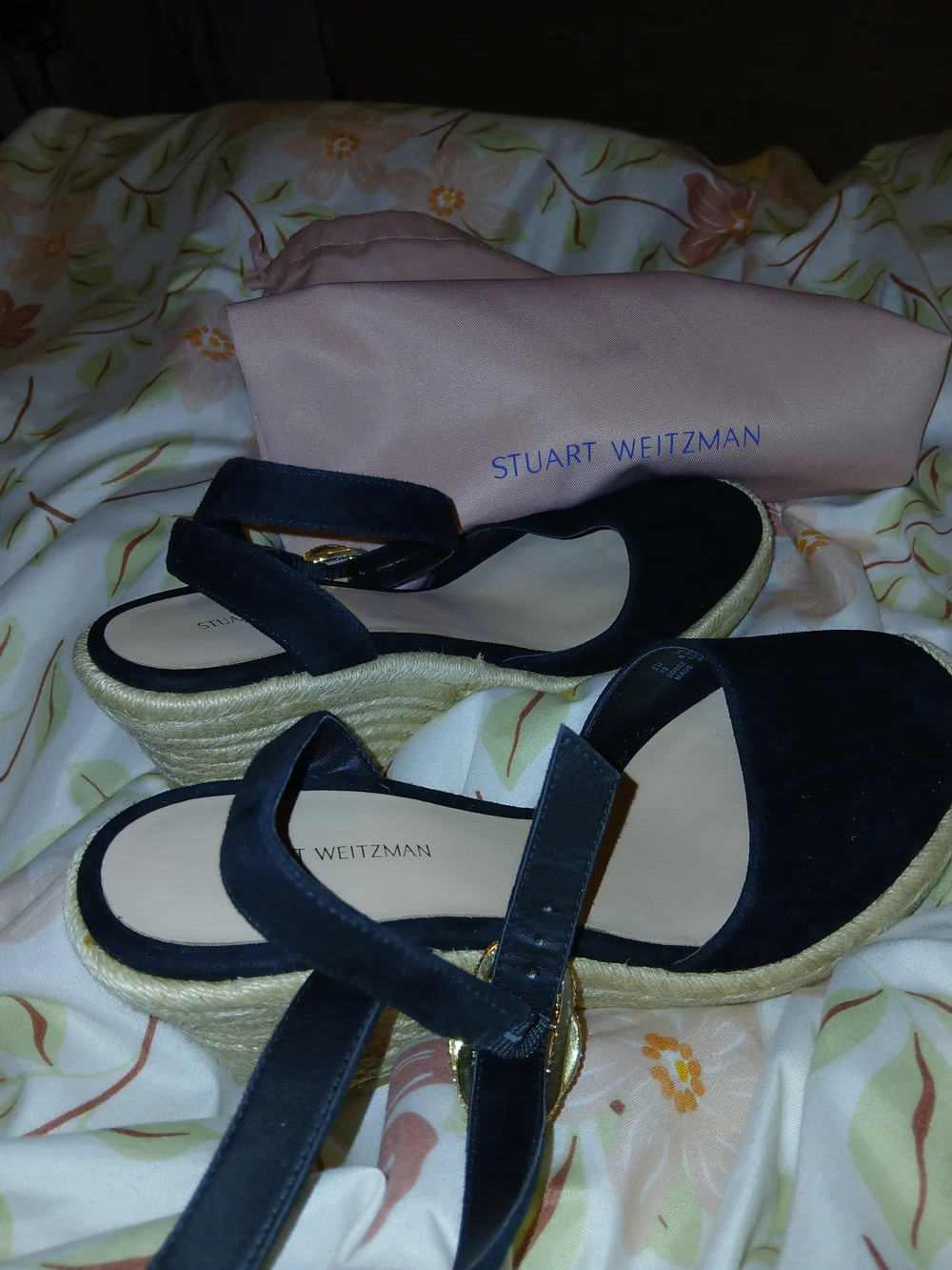 Stuart Weitzman Black Suede Espadrille Wedge Sandals - Picture 1 of 4